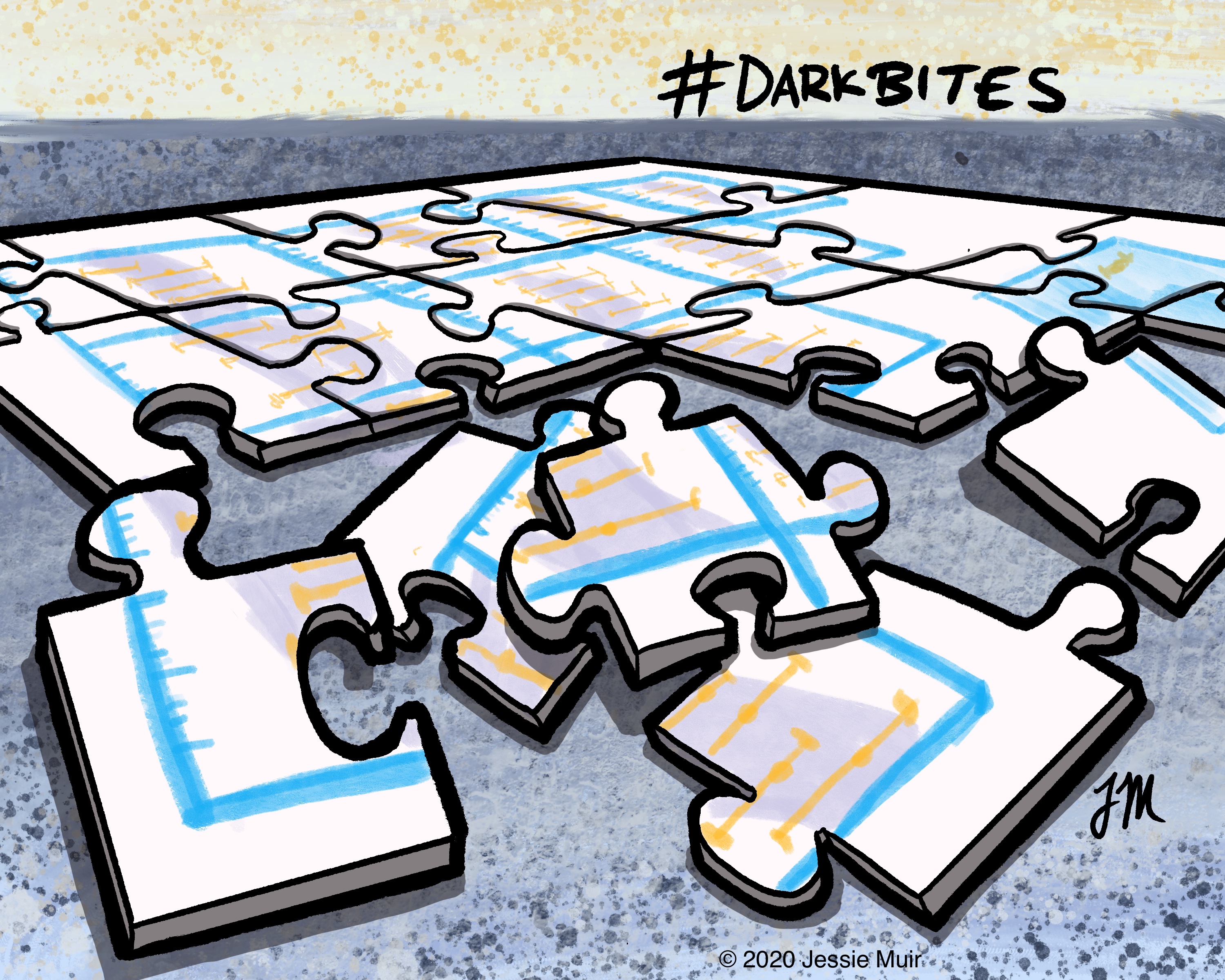 alt="Cartoon of puzzle pieces showing a plot of DES data."